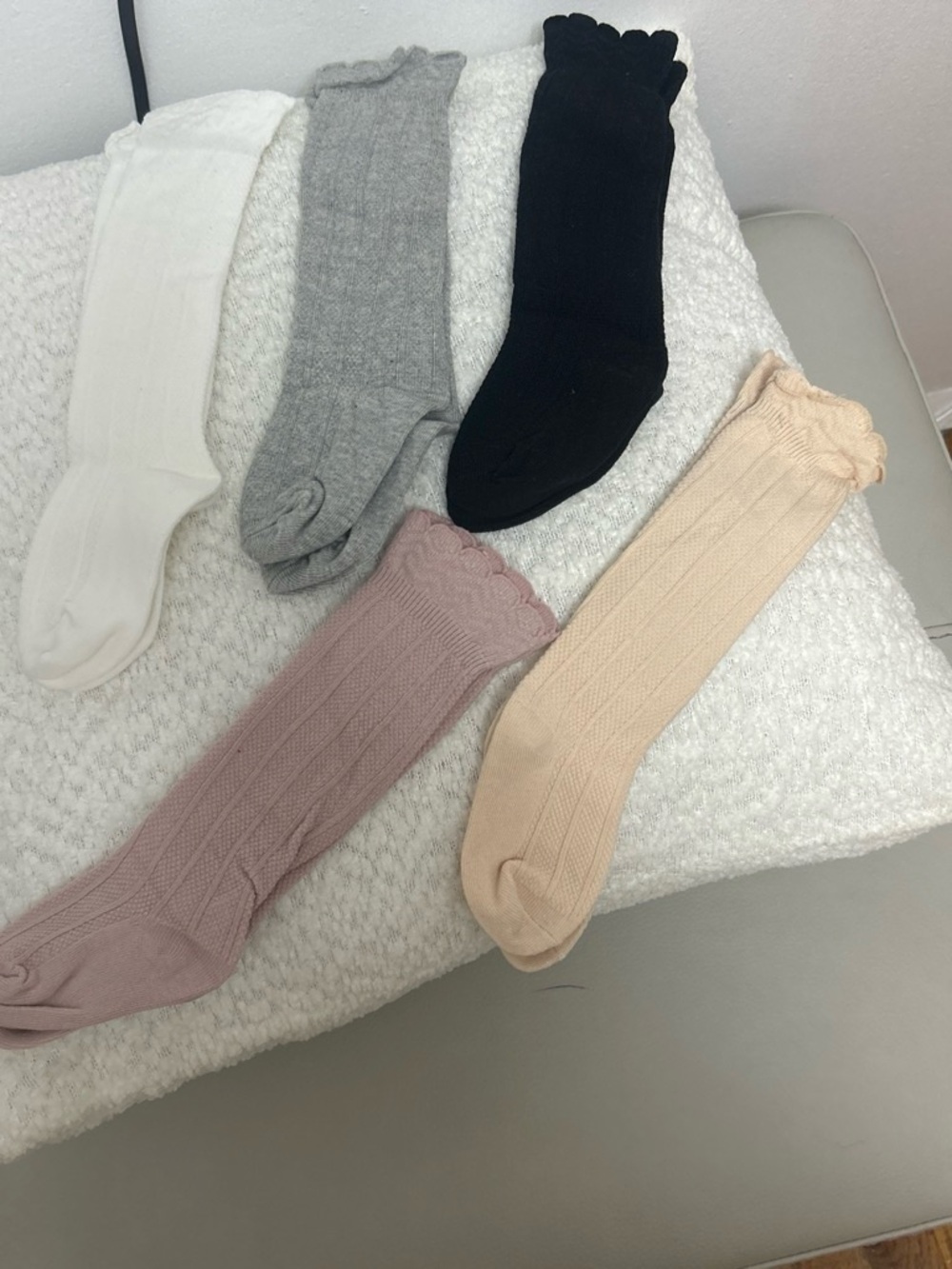 Scalloped Knee-High Socks Pack for Kids - Black, Gray, White, Pink & Cream